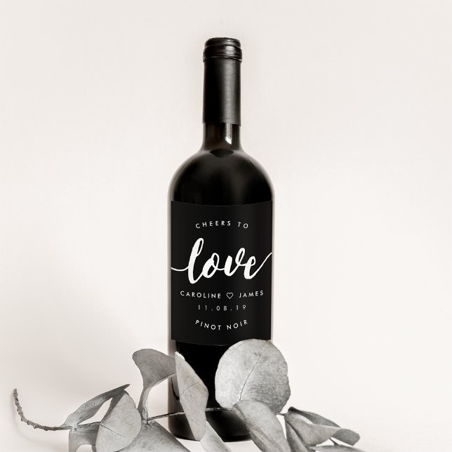 Cheers to Love Black and White Wedding Favour Wine Label (Creator Uploaded)