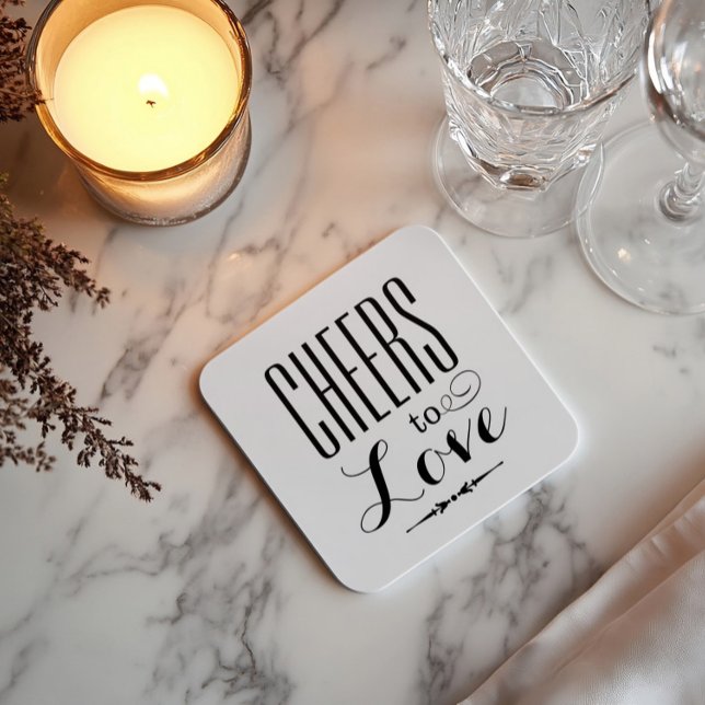 Cheers to Love Black and White Wedding Square Paper Coaster (Creator Uploaded)