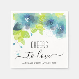 Cheers to Love, blue flowers, floral wedding Napkin
