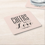 Cheers to Love Blush Pink and Black Wedding Square Paper Coaster<br><div class="desc">Wedding reception drink coasters feature "Cheers to Love" black typography design. Pastel blush pink background colour can be modified to coordinate with other wedding colours.</div>