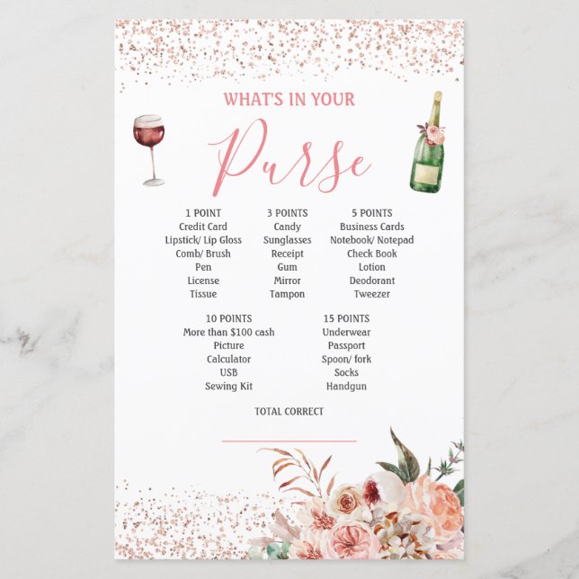 Cheers to Love Blush Pink Bridal Shower Purse Game (Front)