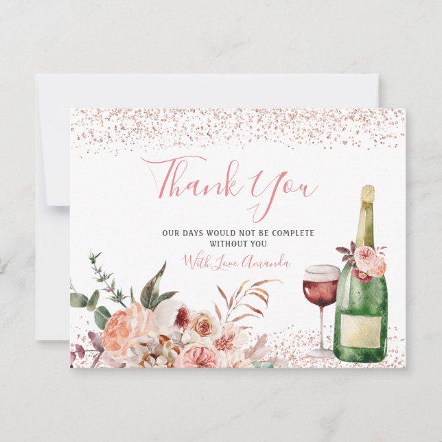 Cheers to Love Blush Pink Bridal Shower Thank You Card (Front)