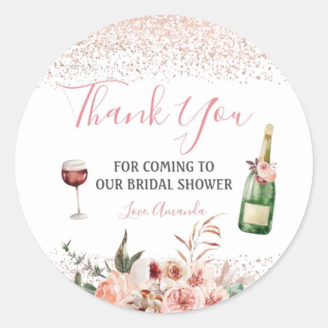 Cheers to Love Blush Pink Bridal Shower Thank You Classic Round Sticker (Front)