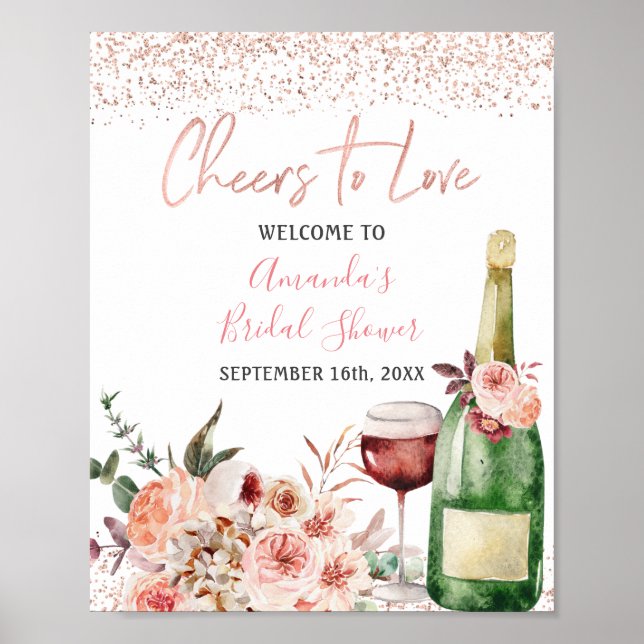 Cheers to Love Blush Pink Bridal Shower Welcome Poster (Front)