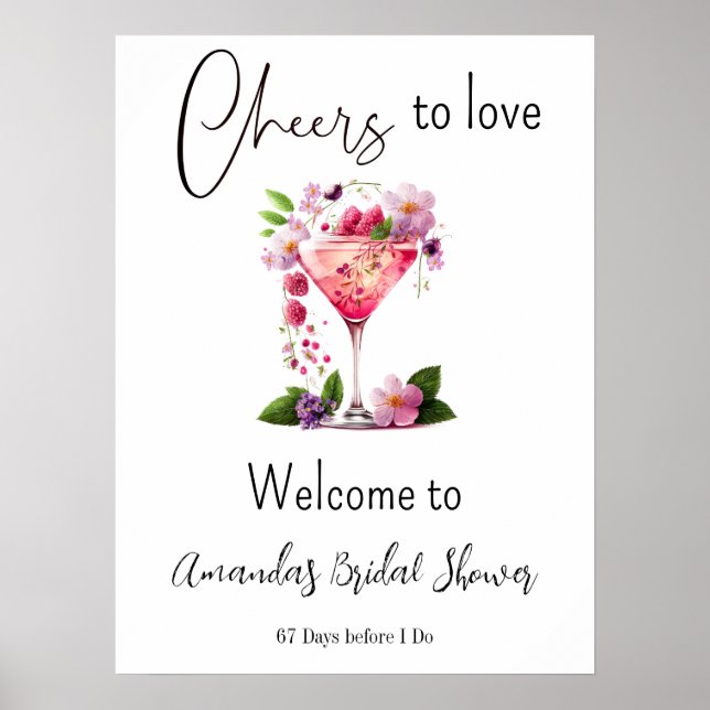 Cheers to Love Blush Pink Floral Bridal Shower Poster (Front)