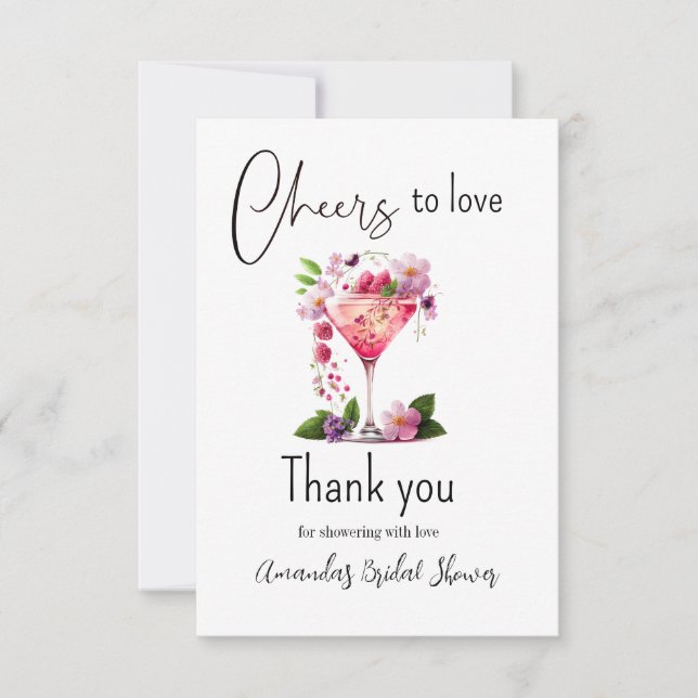 Cheers to Love Blush Pink Floral Bridal Shower Thank You Card (Front)
