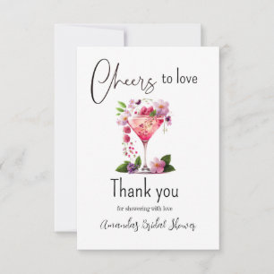 Cheers to Love Blush Pink Floral Bridal Shower Thank You Card