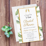 Cheers to Love Botanical Bridal Shower Party  Invitation<br><div class="desc">This Cheers to Love Champagne Botanical Bridal Shower party invitation design features two champagne glass in a toast to love. An elegant geometric gold frame with green leafy botanical accents surrounds the text. Personalise this wedding accessory with the bride-to-be name and all your event info such as rsvp, address, and...</div>