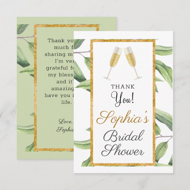 Cheers to Love Botanical Bridal Shower Party  Thank You Card (Front/Back)