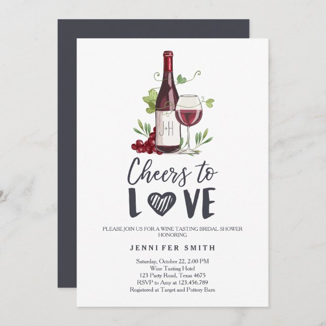 Cheers to Love Bridal shower invite Wine Tasting (Front/Back)
