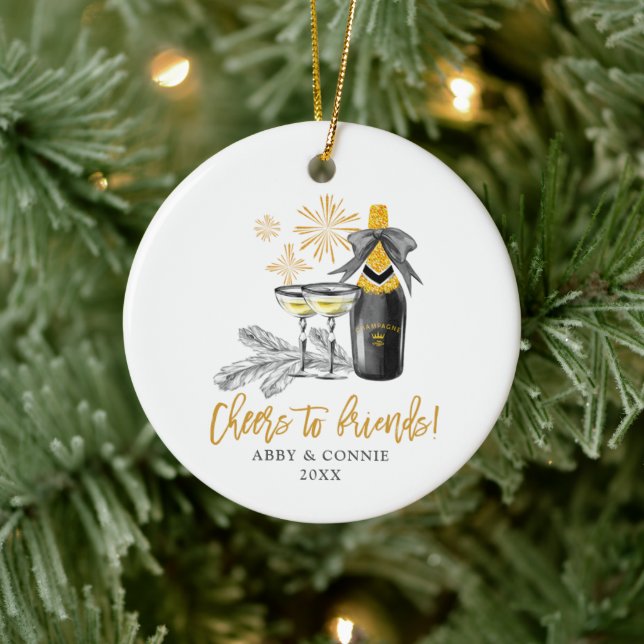 Cheers To Love Bubbly Personalised Best Friends Ceramic Tree Decoration (Tree)