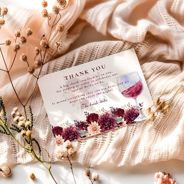 Cheers to Love Burgundy Floral Bridal Shower Thank You Card (Creator Uploaded)