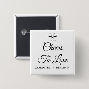 Cheers To Love Burgundy Script Ivory Bow Wedding 15 Cm Square Badge