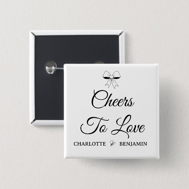 Cheers To Love Burgundy Script Ivory Bow Wedding 15 Cm Square Badge (Front & Back)