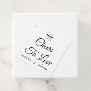 Cheers To Love Burgundy Script Ivory Bow Wedding Favour Tags