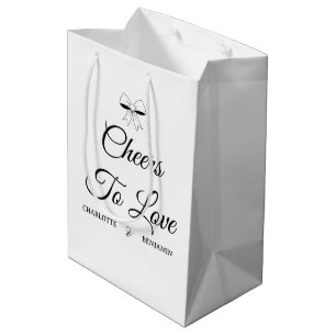 Cheers To Love Burgundy Script Ivory Bow Wedding Medium Gift Bag