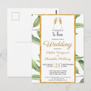 Cheers to Love Champagne Botanical Wedding Invite Postcard