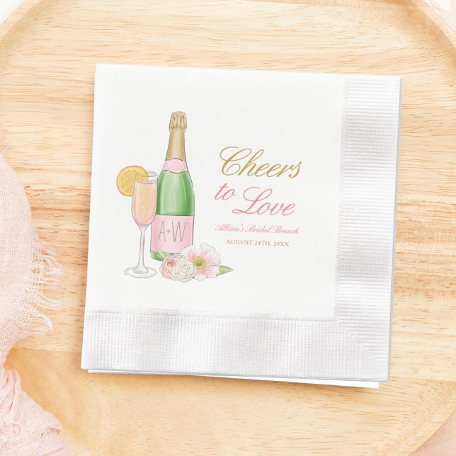 Cheers To Love Champagne Floral Bridal Brunch Napkin (Creator Uploaded)