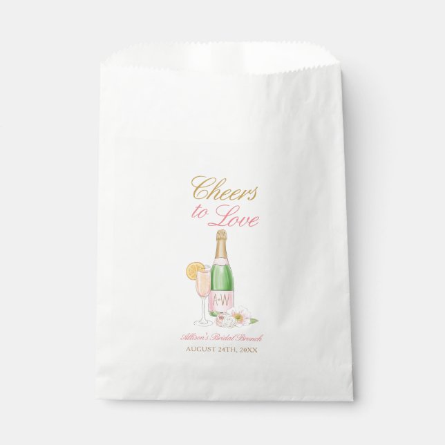 Cheers To Love Champagne Floral Bridal Shower Favour Bags (Front)