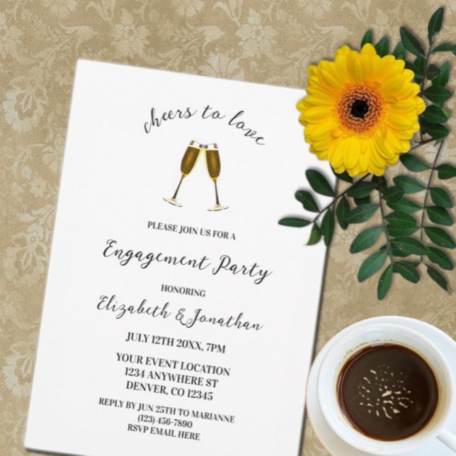 Cheers To Love Champagne Glasses Engagement Party Invitation (Creator Uploaded)