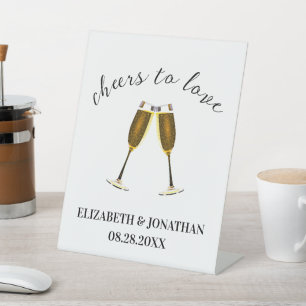 Cheers To Love Champagne Glasses Pedestal Sign