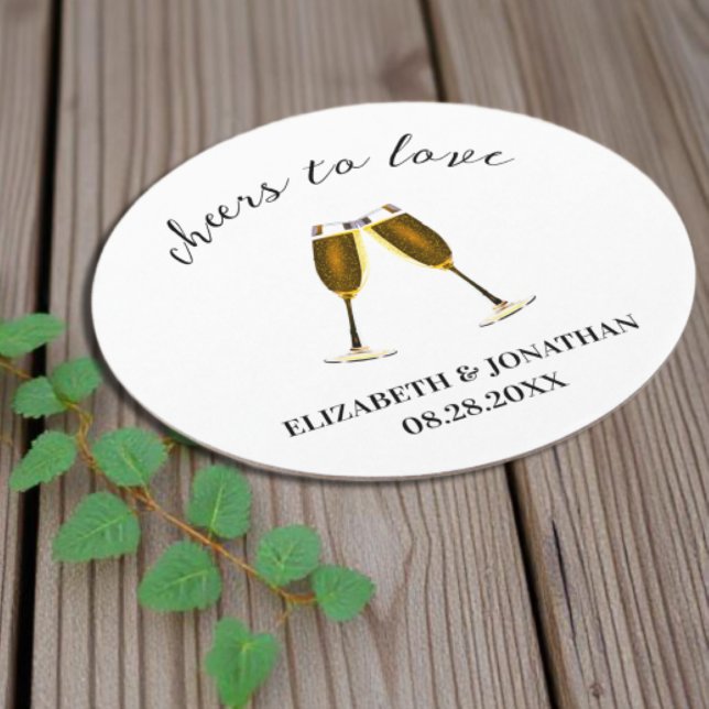 Cheers To Love Champagne Glasses Round Paper Coaster (Creator Uploaded)