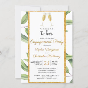 Cheers to Love Champagne Greenery Engagement Party Invitation