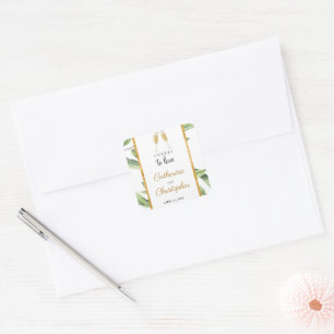 Cheers to Love Champagne Greenery Engagement Party Square Sticker