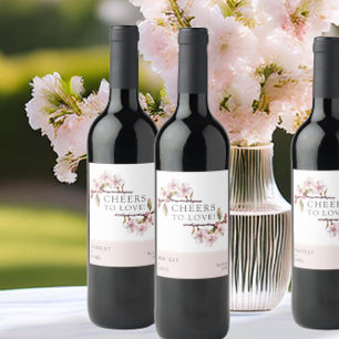 Cheers to Love Cherry Blossom Wedding Wine Label