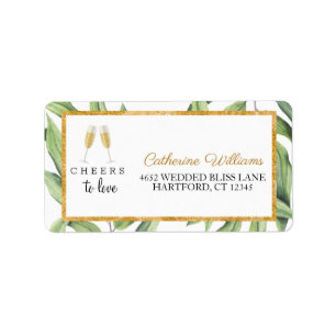 Cheers to Love Chic Champagne Botanical Wedding Label