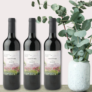 Cheers to Love Country Meadow Watercolor Wedding Wine Label