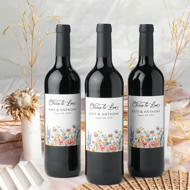 Cheers to Love Country Wildflower Wedding Wine Label (Wine labels from Country Wildflower Wedding Collection by Darling & May)