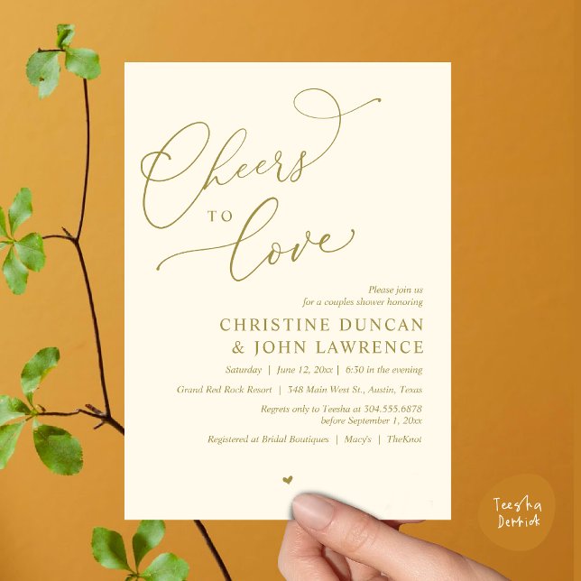Cheers to Love, Couples Shower Party Invitation (Cheers to love, Romantic Couples Shower Modern Party Winery Invitation Card, PDF, Summer Yellow Gold)