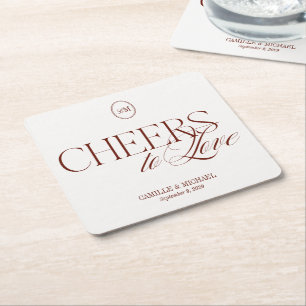 Cheers to Love Deep Terracotta Red Wedding Coaster