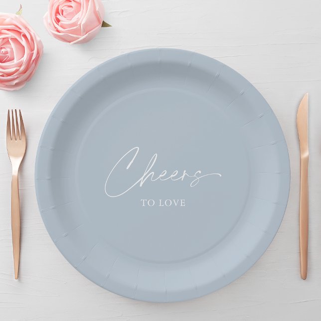 Cheers to Love – Dusty Blue Wedding  Paper Plate (Creator Uploaded)