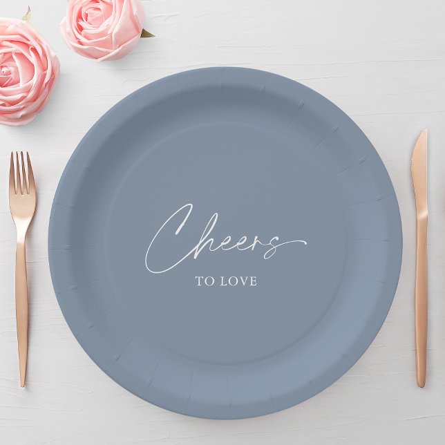 Cheers to Love – Dusty Blue Wedding  Paper Plate (Creator Uploaded)