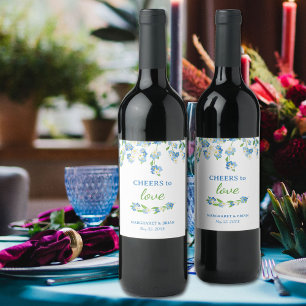 Cheers to Love Elegant Watercolor Floral Wedding Wine Label