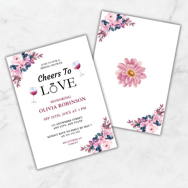 Cheers to Love Floral Wine Theme Bridal Shower Invitation (Cheers to Love Floral Wine Theme Bridal Shower Invitation )