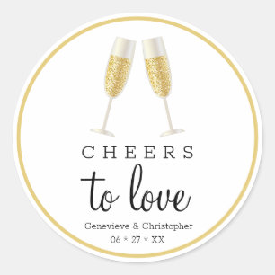 Cheers to Love Gold Champagne Wedding Classic Round Sticker
