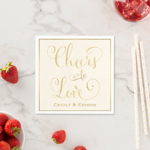 Cheers to Love Gold Ivory Wedding Monogram Napkin