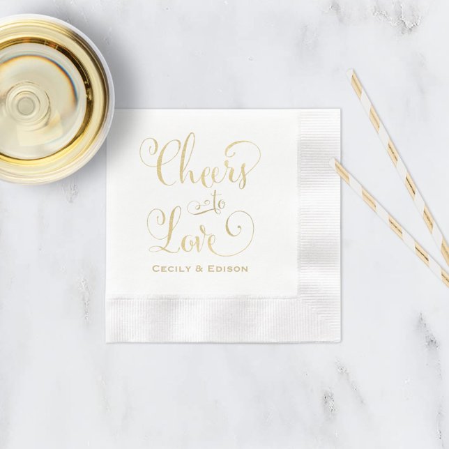 Cheers to Love Gold Wedding Monogram Napkin (Creator Uploaded)