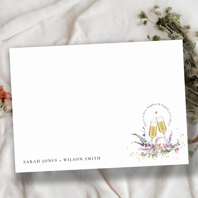 Cheers to Love Gold Wine Glasses Floral Wedding Card (Creator Uploaded)