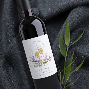 Cheers to Love Gold Wine Glasses Floral Wedding Wine Label