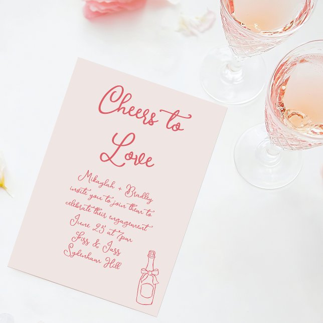 Cheers to Love Hand Drawn Champagne Engagement Invitation (Creator Uploaded)
