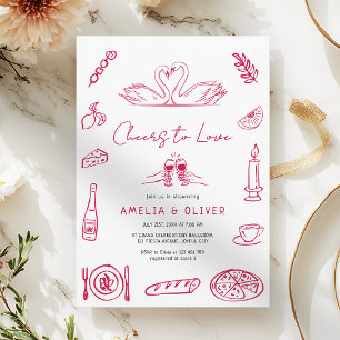 Cheers to Love Hand Drawn Retro Couple Shower Invitation