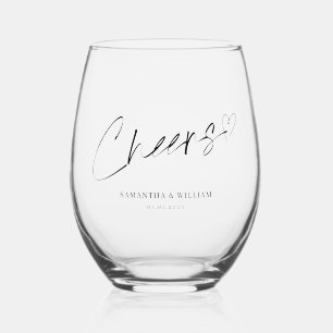 Cheers to Love Hand Lettering Wedding Stemless Wine Glass