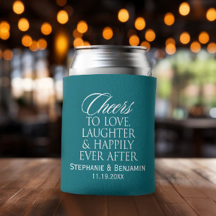 Cheers to love laughter happily ever after Wedding Can Cooler