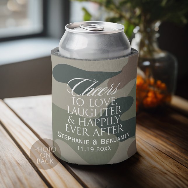 Cheers to love laughter happily ever after Wedding Can Cooler (Personalized Can Cooler for wedding or anniversary party)