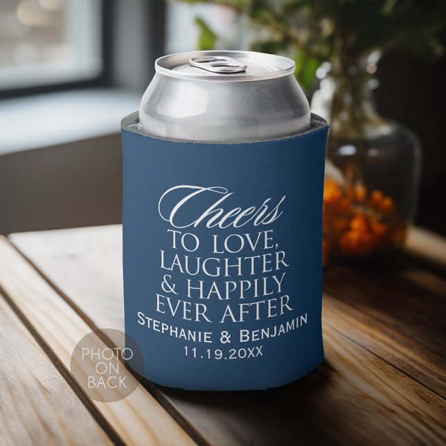 Cheers to love laughter happily ever after Wedding Can Cooler (Personalized Can Cooler for wedding or anniversary party)