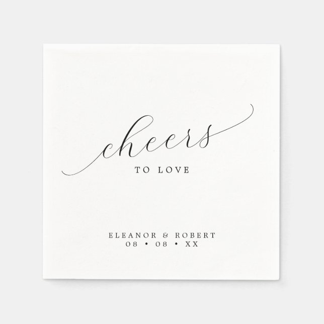 Cheers to Love Minimalist Calligraphy Wedding Napkin (Front)